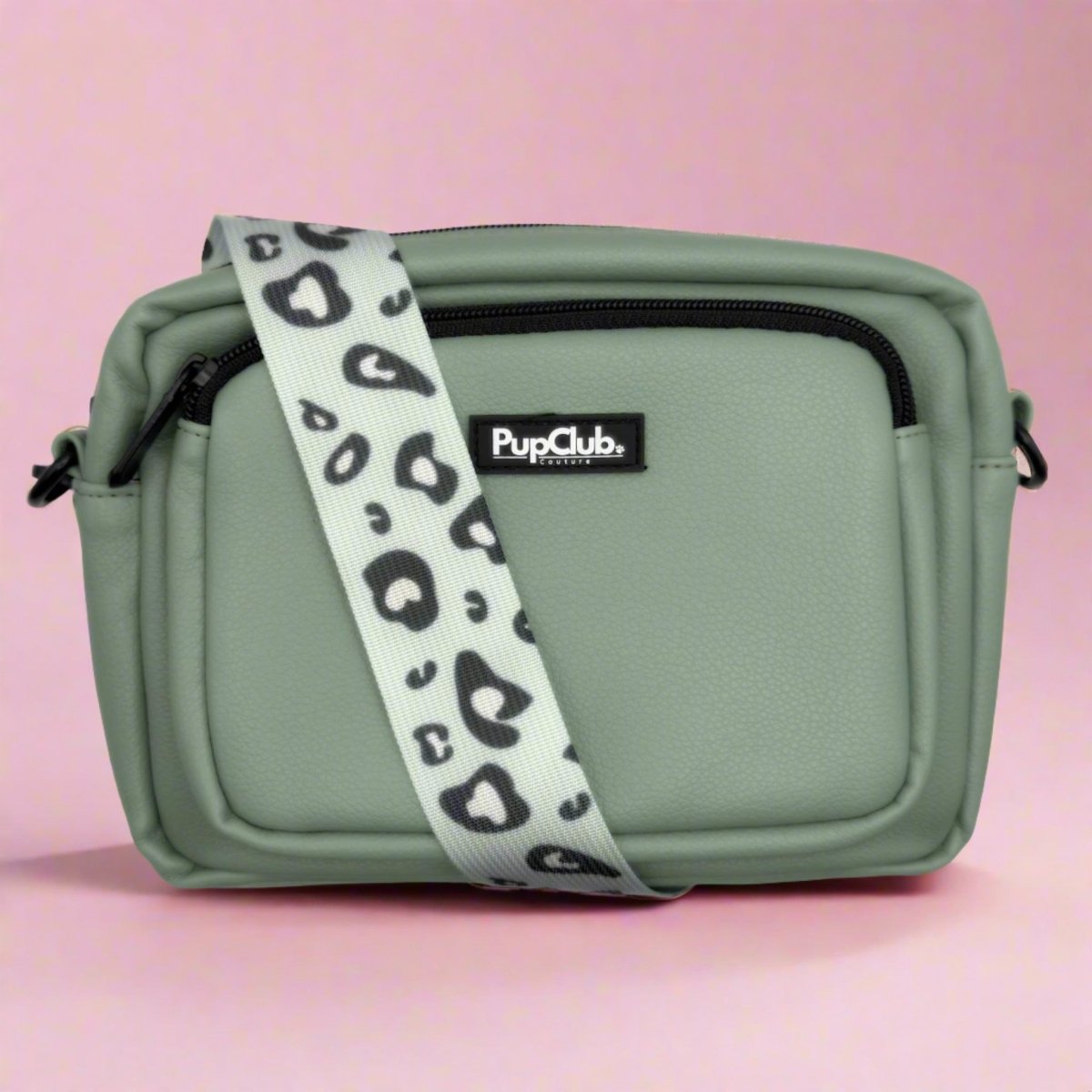 Sage green vegan leather dog walking crossbody bag