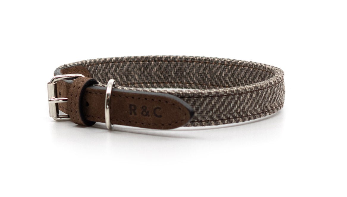 Lincoln tweed and leather dog collar